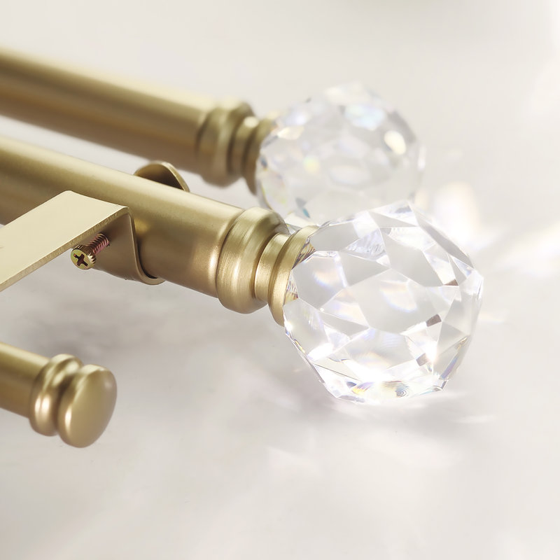 Gold Adjustable Double Curtain Rod with Crystal Finials