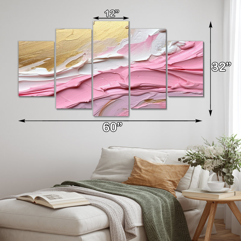 Éclat de spirale rose et doré III 5 pièces