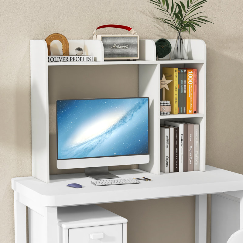 Mahria 29'' H x 37'' W Desktop Bookshelf 3-Tier Multipurpose Countertop Hutch Bookshelf, White