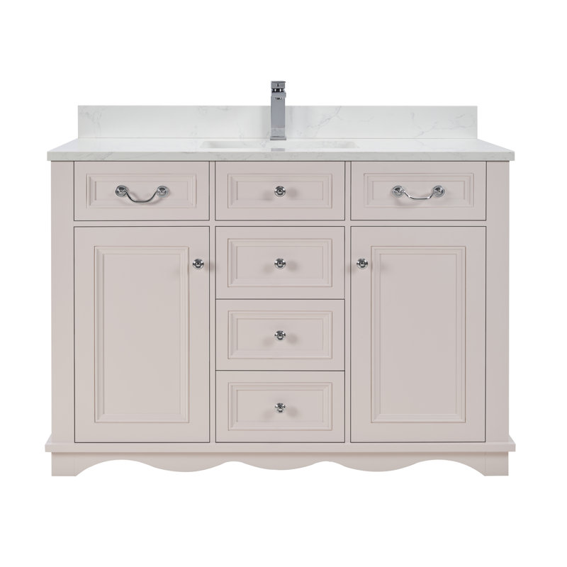 48" Cadet Finish Solid Wood Sink Vanity  With 1' Artificial Stone Top, Dreamy White