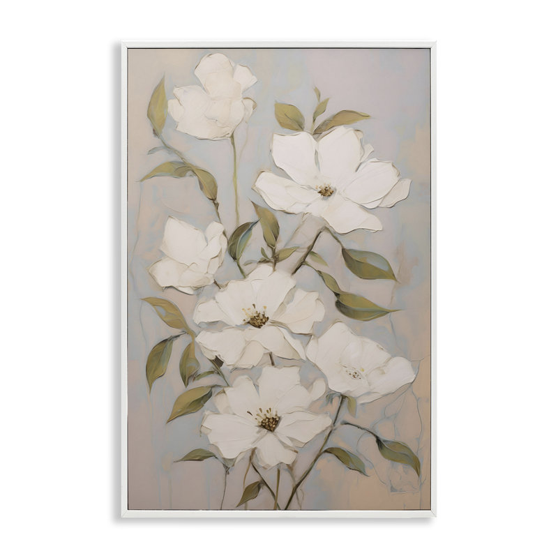 Fleurs nacrées blanches, estampe numérique encadrée par Petals Prints Design, Giclée encadrée blanc bord de mer