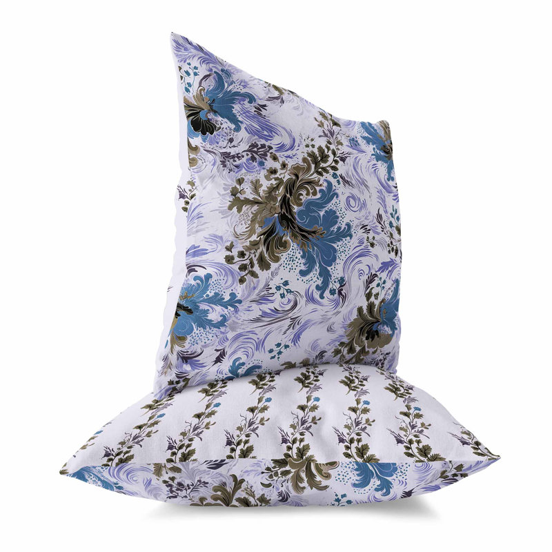 Retro Remix Broadcloth Throw Pillow, 16"H x 16"W, Blue/Olive Floral