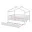 Lit double en bois avec conception en forme de maison, lit gigogne escamotable, structure de toit et barrière de sécurité-1206866273