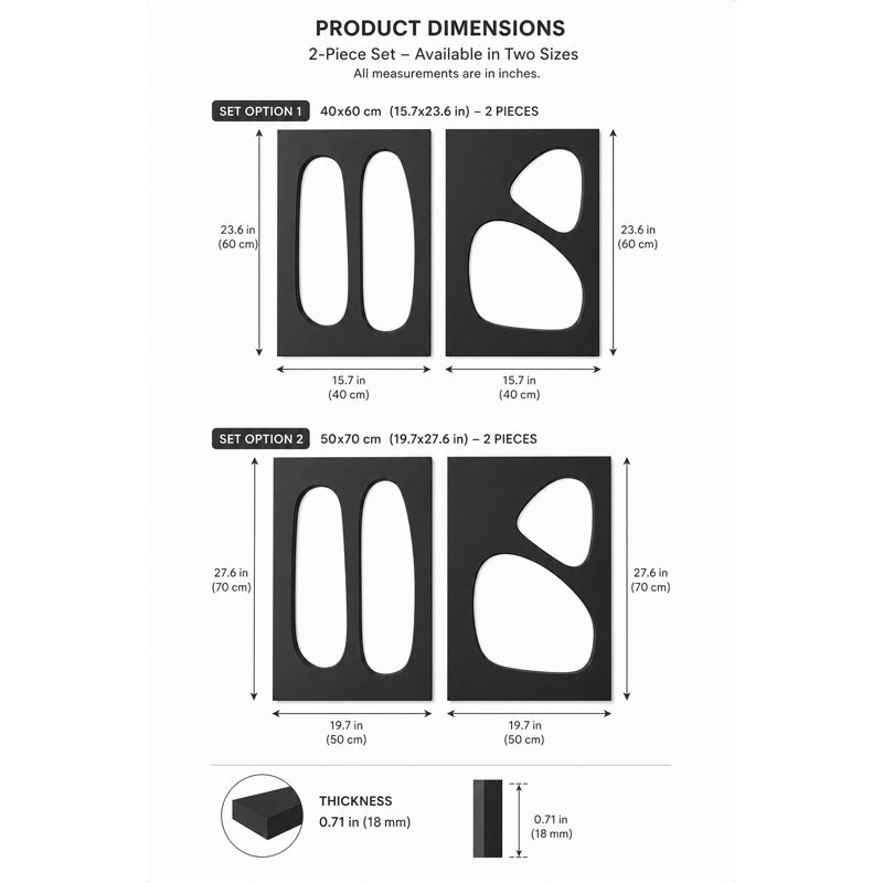 Élégantes peintures décoratives en panneau de fibres à densité moyenne (2 pièces), noir, 19,7 po x 27,6 po | 100% panneau de fibres à densité moyenne, épaisseur: 0,7 pouce | Parfait pour la décoration intérieure moderne, art mural élégant pour le salon et les espaces de bureau