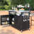 K&K 53.3" Outdoor Kitchen Island with Raised Shelf, Solid Wood Storage Cabinet with Stainless Steel Top, Outdoor Rolling Grill Cart with Internal Storage Rack, Adjustable Shelf, Spice Rack, Black