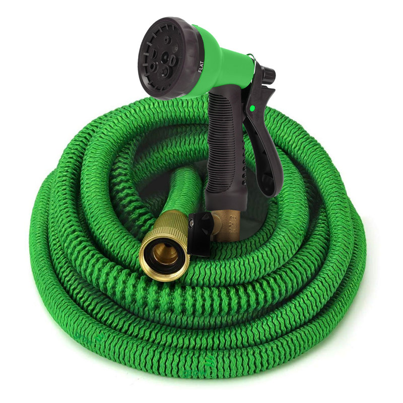 Tuyau de jardin extensible avec buse de pulvérisation à haute pression - Tuyau d'eau flexible et léger avec connecteurs en laiton massif, conception sans pli pour le lavage de cour, de pelouse et de voiture