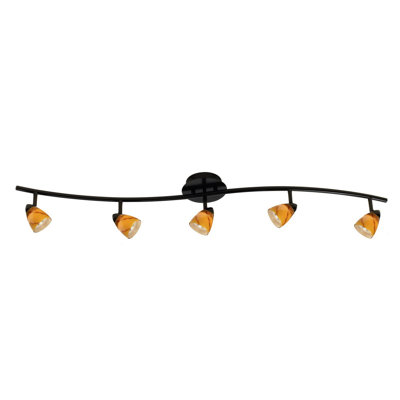 Plafonnier Cal Lighting Serpentine 5 lumières Orbit, acier brossé et verre jaune
