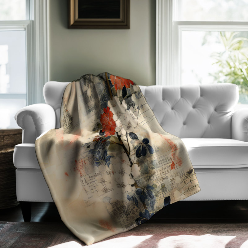 Historic Flowers - 1 Piece Premium Sherpa Blanket, Twin