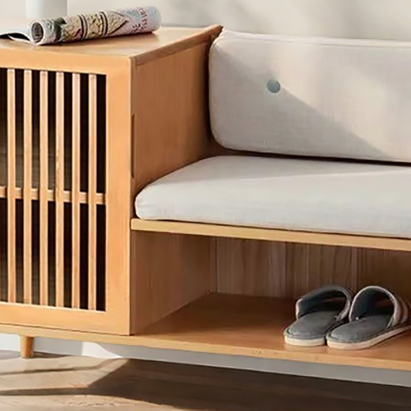 43.3in Rattan Woven Shoe Bench