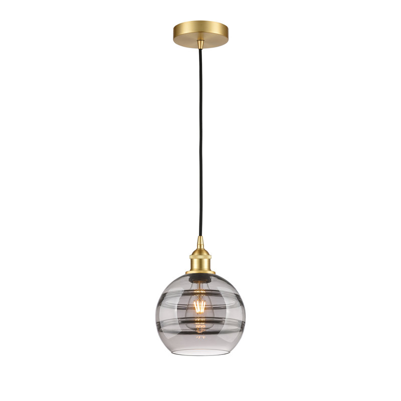 Luminaire suspendu 1 lumière Edison Bienes-616-G556, H 9,88 po x l 8 po x P 8 po, Gris fumée clair, Or satiné