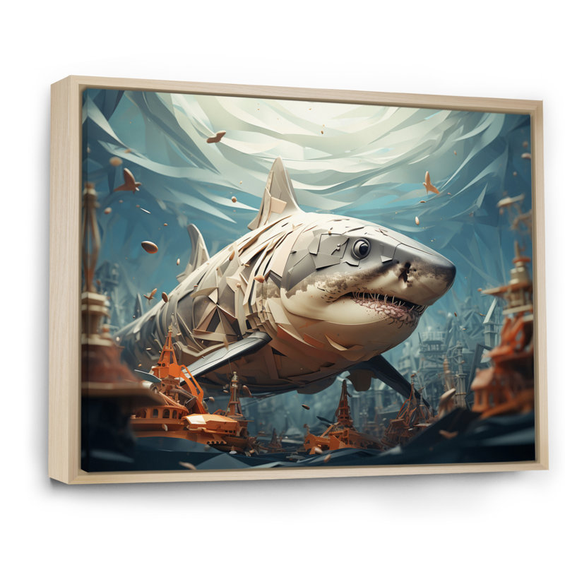 " Shark Coastal Guardian ", Natural Floater Framed, 30" H x 40" W x 1.5" D