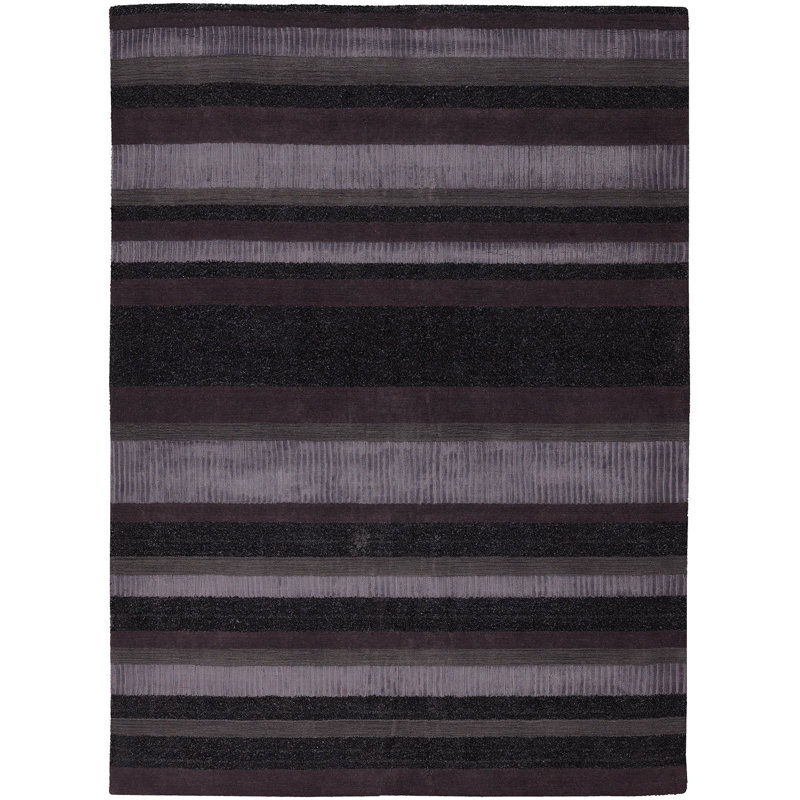 Tapis rayé mauve en laine fait à la main Linley, Rectangle 5 pi x 7 pi 6 po