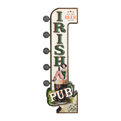  Enseigne rétro en métal DEL «Irish PUB» rétro