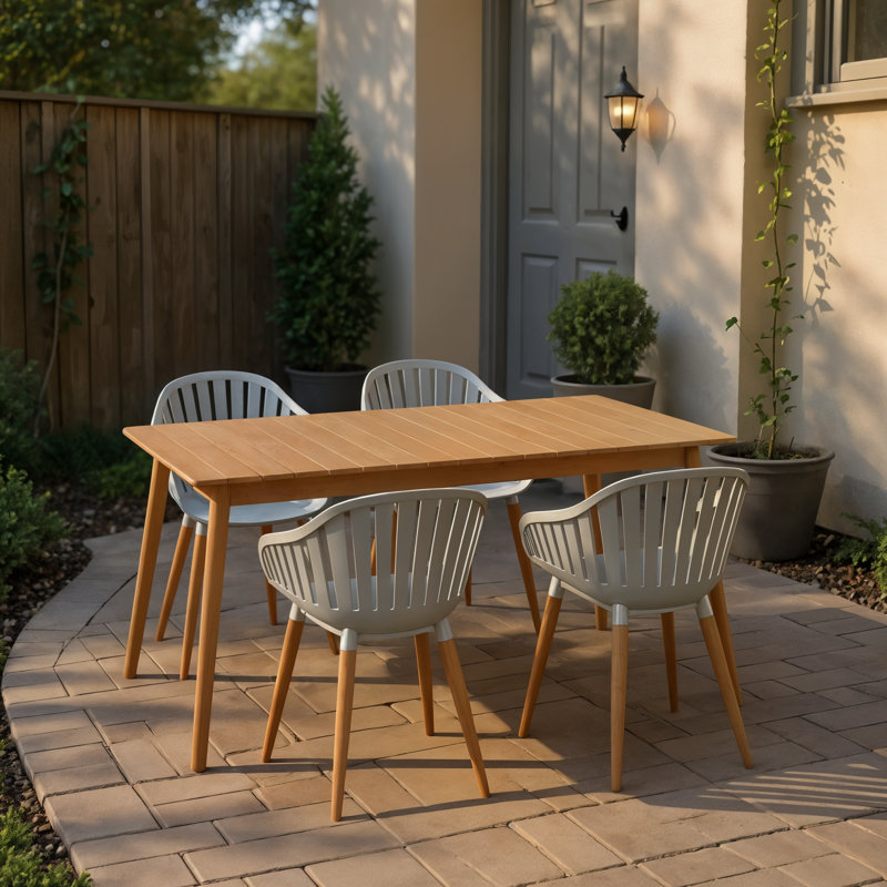 Dugas 5Pc Outdoor Patio FSC Wood Dining Set
