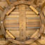 Table de salle à manger d'extérieur ronde en bois, finition, hauteur de 29,16 po, panneaux de lattes, table de finition avec cadre, profondeur de 27,07 po, conception facile à assembler
