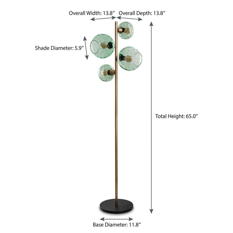 Lampe sur pied Valo à 4 lumières avec globe en verre doré