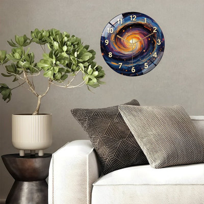 Horloge murale silencieuse en verre trempé de 30 cm, « Horloge murale décorative Galaxie », sans tic-tac, fonctionne avec des piles AA (non incluses), décoration artistique pour la maison