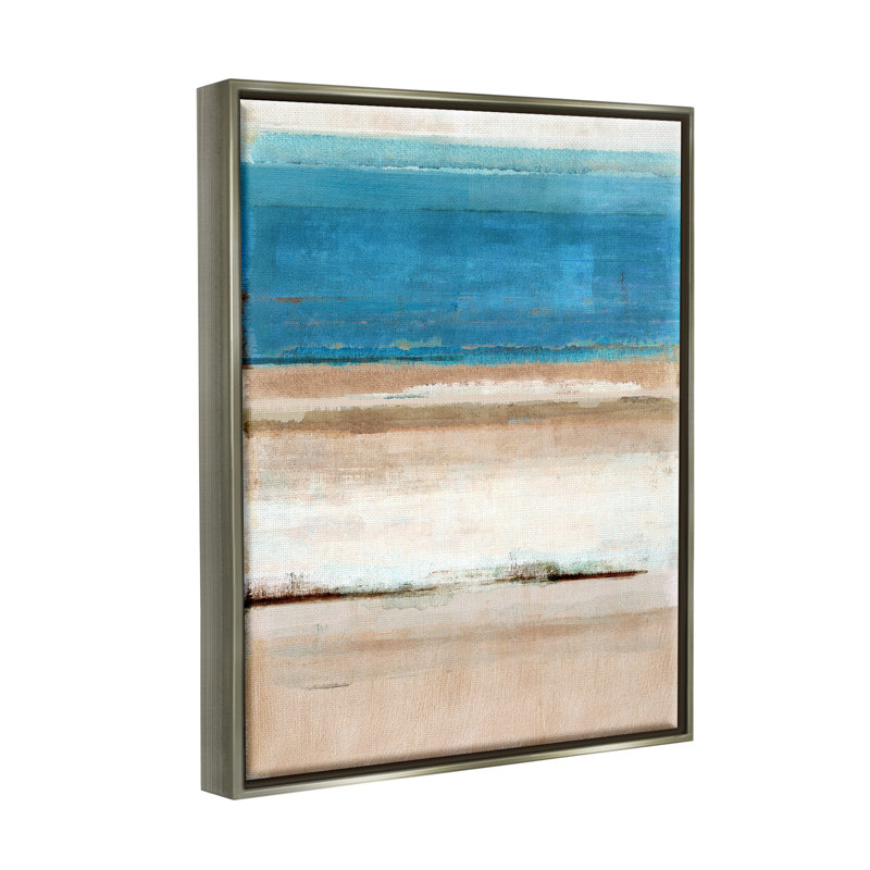 Paysage abstrait de plage encadré sur bois, Cadre flottant gris lustré, H 31 po x l 25 po x P 1,7 po