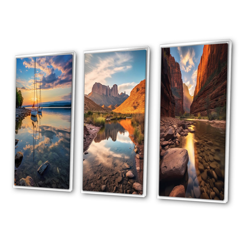 «Vermont Lake Champlain Senerity», 3 pièces, Cadre flottant blanc, H 40 po x l 60 po