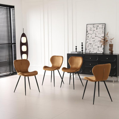 Ensemble de 4 chaises de salle à manger en velours rembourrées pour le salon avec pieds en métal