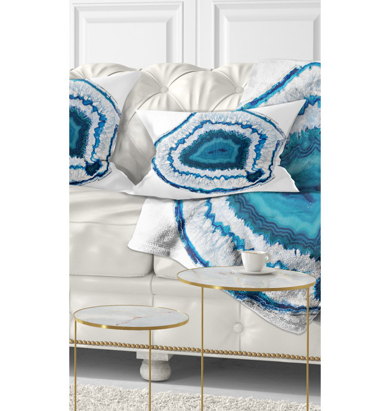 «Blue Agate Crystal», toile abstraite - coussin imprimé abstrait