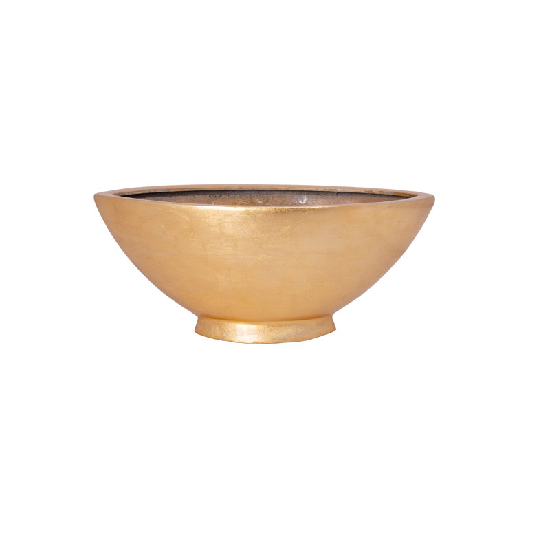 Polystone Gold Leaf Planter Boat Shape Planter With Base Finish Gold, Gold