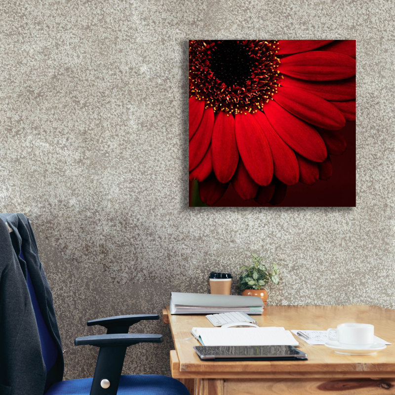 «Red Gerbera On Red 01 on Canvas» par Tom Quartermaine, reproduction, H 26 po x l 26 po x P 1,5 po