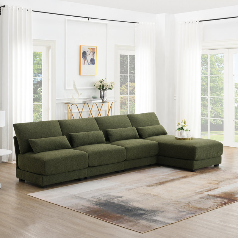 Canapé modulaire à assise profonde 120 po et 61 po avec méridienne réversible Modern
