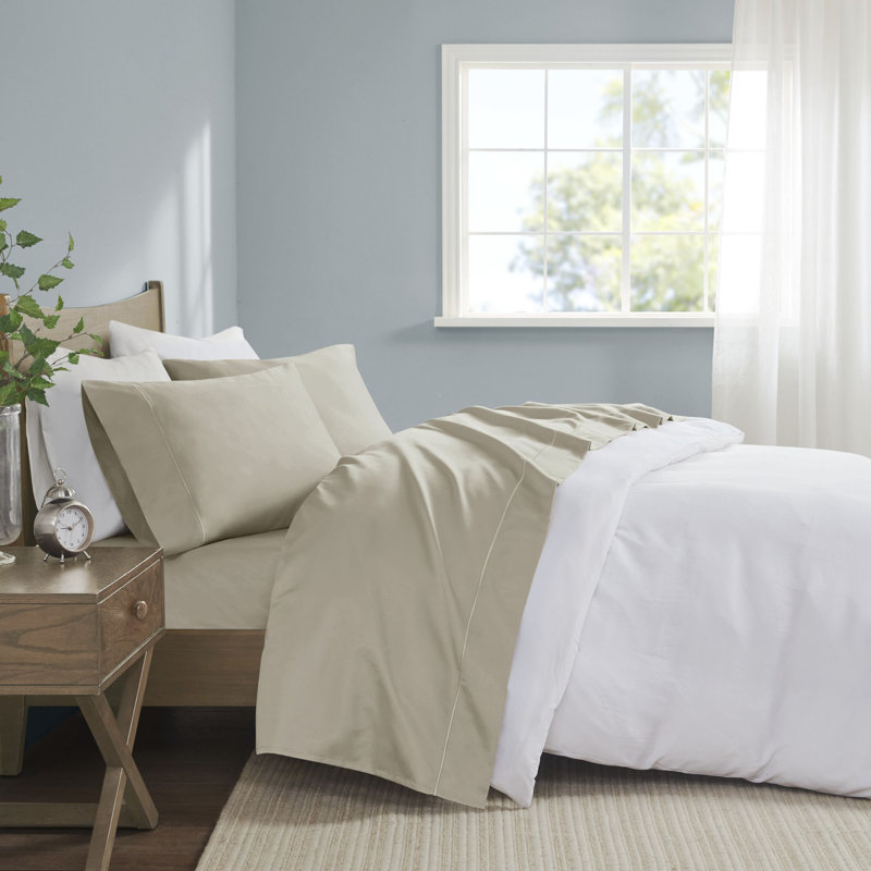 600 Thread Count Pima Cotton Sand 100% Cotton 4-Piece King Sheet Set, King Sheet Set + 1 Fitted Sheet + 2 Pillowcases, Sand