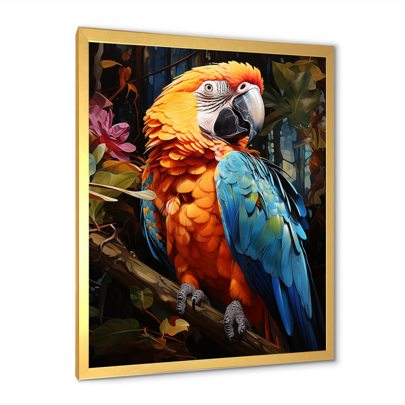 Perroquet, jungle tropicale, euphonie sur toile, Cadre photo doré simple, H 20 po x l 12 po x P 1 po