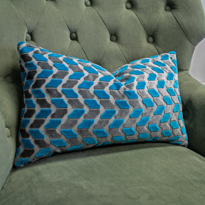 Thomas Collection® Double Sided Blue and Grey Zig Zag Chevron Velvet Accent Pillow