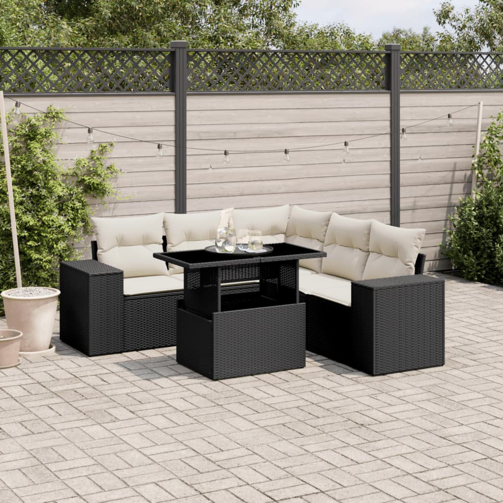 Vidaxl 6-Tlg. Garten-Sofagarnitur Mit Kissen Schwarz Poly Rattan