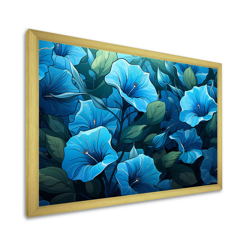 «Blue Morning Glory Blossom Burst - Morning Glory», art mural, Cadre d'angle fermé doré, H 32 po x l 24 po x P 1 po