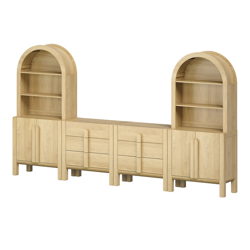 Meuble télé 126 po Mid-Century moderne jusqu'à 70 po, commode à 6 tiroirs, console en bois avec rangement pour le salon et la chambre à coucher
