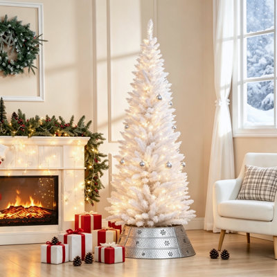 Sapin de Noël artificiel crayon de 1,83 m (6 pi), fin, 390 branches, support en plastique, blanc