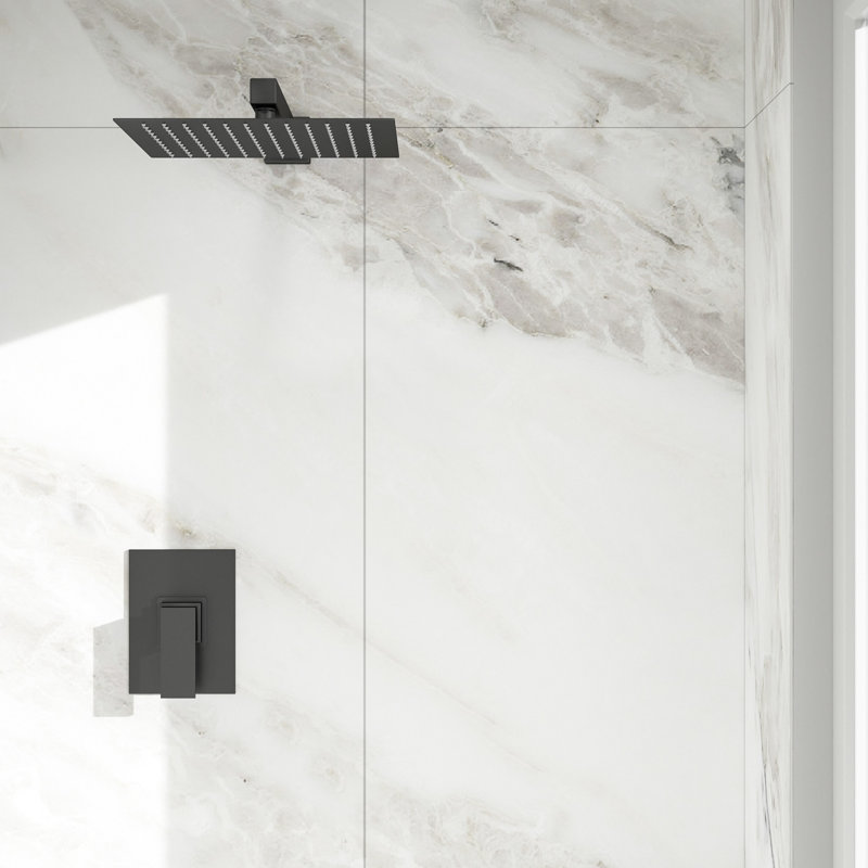 Shower Faucet In Matte Black, 10-inch Rainfall Shower, Stainless Steel, -balanced, Wall Mount, Attractive Look Flow, Black