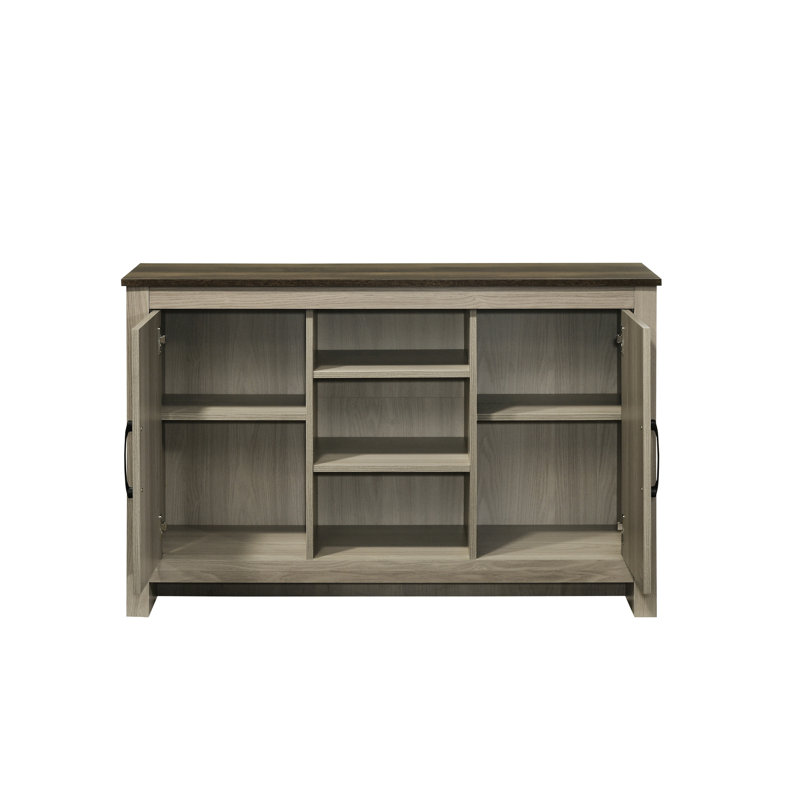 Console en chêne gris de 47 po - Buffet avec tablettes et portes d'armoire