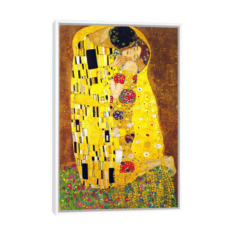 « the baiser » par gustav klimt,-print, H 48 po x l 32 po x P 1,5 po, Toile blanche encadrée