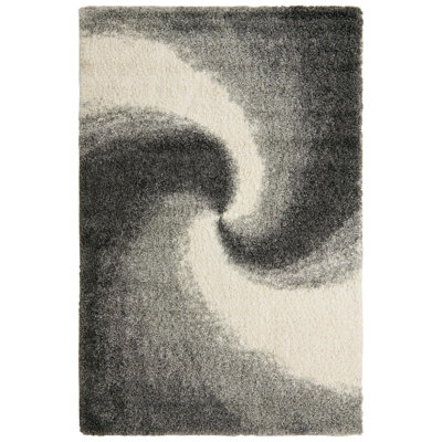 Tapis abstrait en polypropylène tissé à la machine Mattis gris / blanc