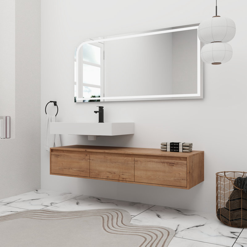 Meuble-lavabo flottant simple 60 po avec plateau en résine 60 po