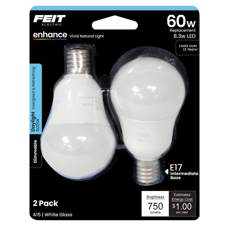 Ampoule DEL Feit rehaussée A15 E17 (niveau intermédiaire) 60 W, équivalente à 60 watts, 5000 kelvins