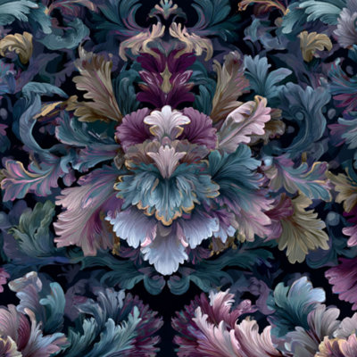 Papier peint adhésif floral luxueux avec motifs floraux baroques bleus mauves l 17,7 po x H 118 po Papier peint amovible auto-adhésif pour les armoires de chambre de bébé