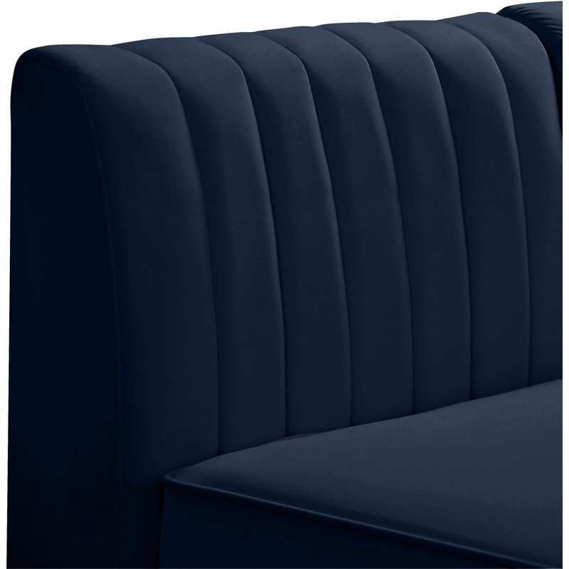 Enson Velvet L-Shaped Sectional Reversible, Navy Velvet