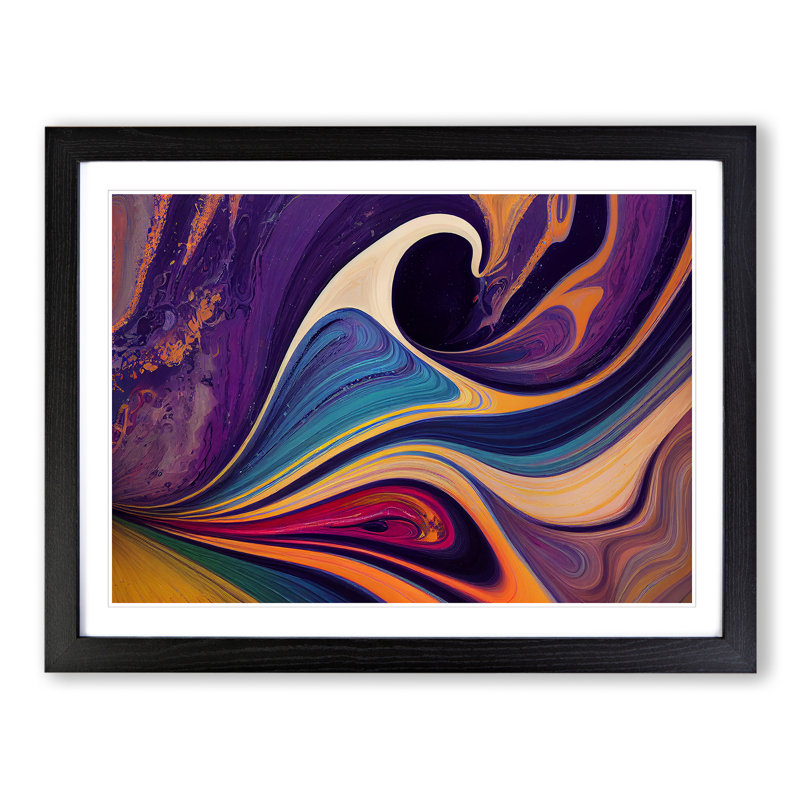 XH1022-6125X Modern Marbling Vol.3 Abstract - Single Picture Frame Print, 46cm H x 64cm W x 2cm D, Black