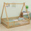 Modern Tent-Shaped Teepee Floor Bed With Guardrails, Slats And Door-992922935-992922930