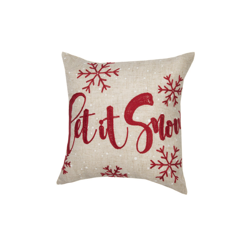 Festive Red and White Embroidered Christmas Throw Pillow