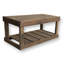 Table basse rustique fabriquée à la main avec tablette de plancher - bois massif, finition noyer foncé