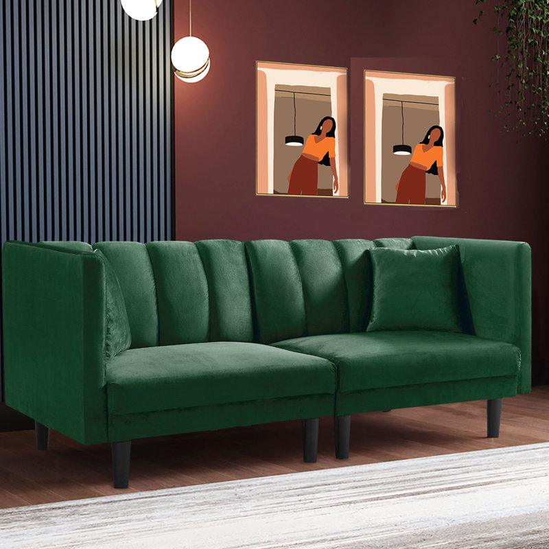 Velours de canapé-lit en velours avec pieds en plastique, Velours vert, Noir