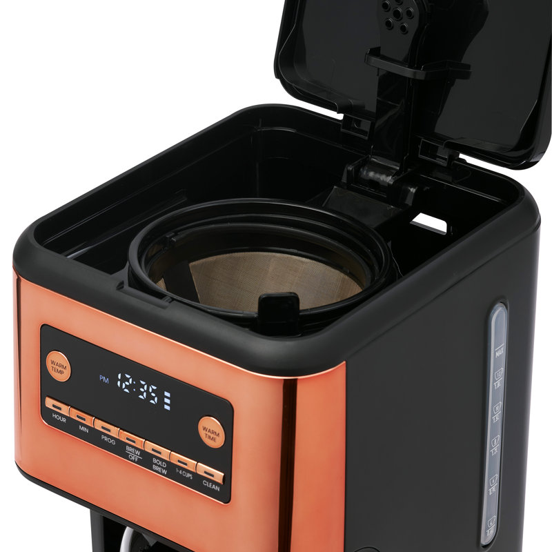 Cafetière numérique 14 tasses avec réglages HADEN, Noir / Cuivre
