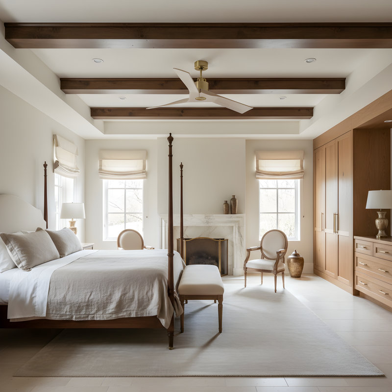  Alma Smart 52 Indoor Ceiling Fan with Washed White Oak blades and Handheld Remote, Burnished Brass, Washed White Oak